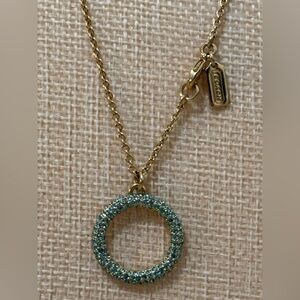Coach Blue Pave Open Circle Pendant Necklace – 18" – 14K Gold Plate